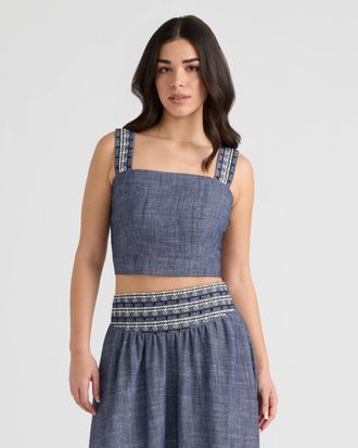 NVLT Womens Sleeveless Embroidered Cropped Top