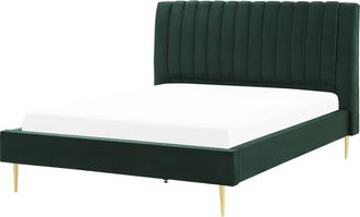 Beliani Cama Con Somier De Terciopelo Verde Esmeralda Dorado 180 X 200 Cm Marville