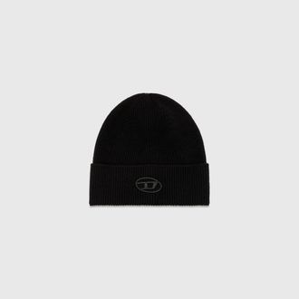 Diesel Ribbed beanie with D embroidery - Knit caps - Unisex - Black
