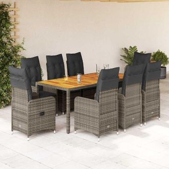 vidaXL Mesita Y Sillas Jard&iacute;n 9 Piezas Y Cojines Rat&aacute;n Sint&eacute;tico Gris Vidaxl