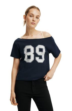 Cotton On Womens The Sporty Off Shoulder Graphic Tee in 89 Total Eclipse at Nordstrom, Size Large