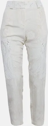 Roberto Cavalli Beige Printed Silk Slim Fit Trousers