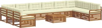 vidaXL Juegos De Sof&aacute;s 11 Uds. Natural Y Crema Madera De Acacia S&oacute;lida Vidaxl