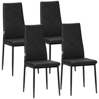 HOMCOM Juego De 4 Sillas De Comedor De Respaldo Alto De Polipiel Con Patas De Metal, 41 X 50 X 97 Cm, Color Negro