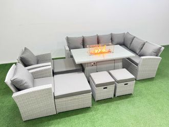 Fimous Outdoor Furniture Garden Set Rattan Corner Sofa Chair Set with Stools in Light Grey