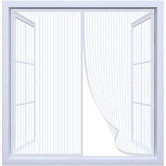 OEM Mosquitera Magn&eacute;tica Para Ventana, Paquete De 2, Con Cinta Adhesiva M&aacute;gica Antimosquitos, Color Blanco, 180 Cm De Ancho X 150 Cm De Alto