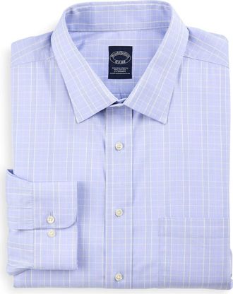 Brooks Brothers Big & Tall Non-Iron Glen Plaid Dress Shirt in Light Blue at Nordstrom, Size 18.5 - 36