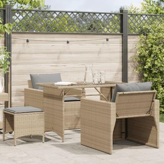 vidaXL Juego De Sof&aacute;s Jard&iacute;n Con Cojines 4 Pzas Rat&aacute;n Sint&eacute;tico Beige Vidaxl