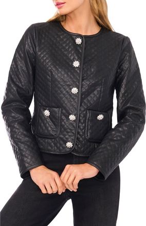 CeCe by Cynthia Steffe Quilted Faux Leather Jacket in Rich Black at Nordstrom, Size 14