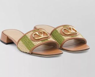Valentino Garavani leather raffia slide sandals