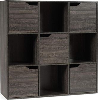 Costway Costway - Librer&iacute;a Con 9 Compartimentos Estanter&iacute;a Librer&iacute;a Con Estante Para Archivos Libro Plantas Almacenamiento Para Hogar Oficina Sal&oacute;n (gris Oscu