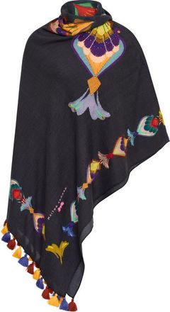 Maison Common Hand Embroidered Scarf With Tassels in Black Multicolour at Nordstrom