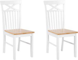 Beliani Set Di 2 Sedie Da Pranzo Bianche Con Legno Chiaro In Stile Tradizionale Houston