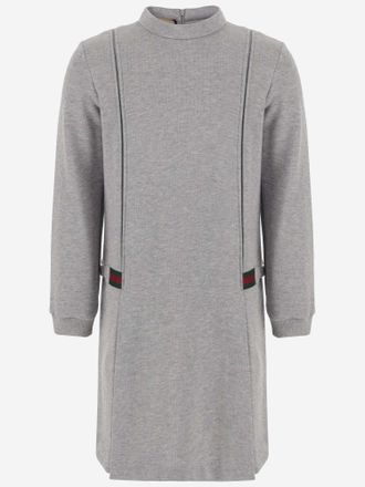 Gucci Girls Cotton Dress With Web Detail Gray