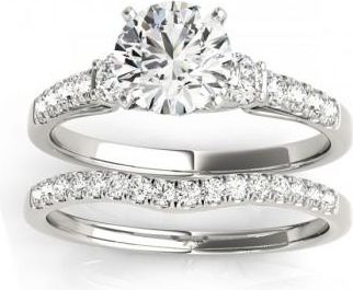 Allurez Diamond Three Stone Bridal Set Ring 14k White Gold (0.55ct)