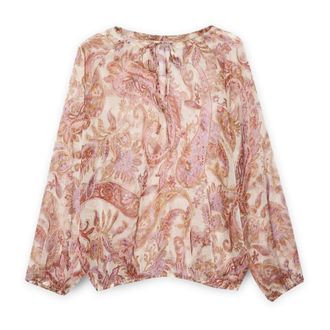 Fiorella Rubino Overhemden, Dames, Roze, 2Xl, Polyester, Paisley Print Blouse met Strikjes