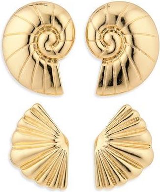 Natasha Set of 2 Shell Stud Earrings in Gold at Nordstrom Rack
