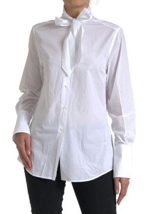 Dolce & Gabbana Womens White Cotton Ascot Collar Long Sleeves Top
