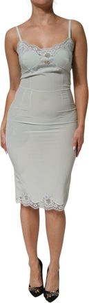 Dolce & Gabbana Womens Light Blue Silk Lace Midi Bodycon Slip Dress