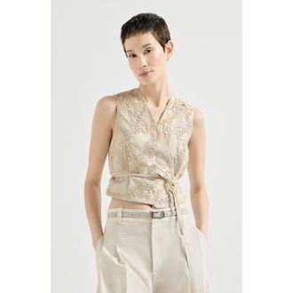 Brunello Cucinelli Vest with dazzling seabed embroidery in Beige at Nordstrom, Size 46 It