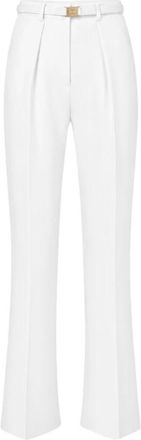 Elisabetta Franchi Pantaloni in cr&ecirc;pe con cintura logata - Dames - Wijde Broeken - Wit - L - Polyester - Broeken