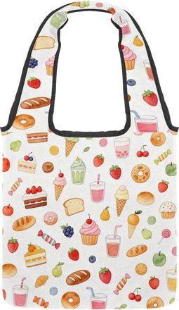 Generic Fruity Treats & Drinks Reversible Canvas Shoulder Tote - Double-Sided Print, 12oz Cotton, 27cm Drop, Fold-Flat Bag for Travel, Shopping, Street Outing