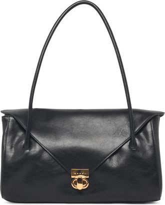 Marni Rectangular Black Calfskin Shoulder Bag with Gold-tone Closure
