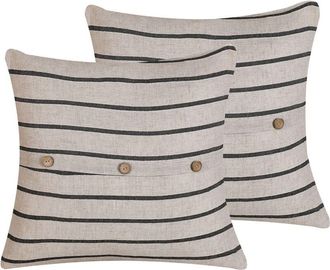 Beliani Beliani - Conjunto De 2 Cojines Decorativos Rayas Beige Negro Cuadrados 43 X 43 Cm Decoraci&oacute;n Moderna Cynara