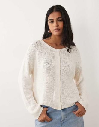 Abercrombie & Fitch Cardigan in maglia leggera color crema con bottoni-Neutro