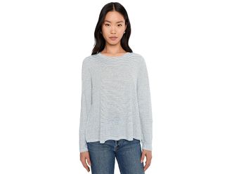 Eileen Fisher Striped Organic Linen Jersey Crew Neck Long Sleeve T-Shirts Womens Clothing Bayleaf : XS