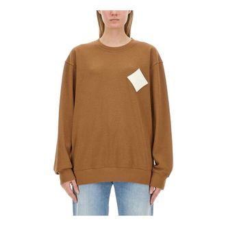 MCM Sweatshirts, female, Brown, Size: L Logo Crewneck Sweatshirt