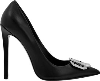 Philipp Plein Nappa Leren Hoge Hakken Gothic Plein - Dames - Pumps - Zwart - 38 EU - Leer - Schoenen