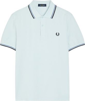Fred Perry Twin Tipped Logo Piqu&eacute; Cotton Polo Shirt - Light Blue - Xxl