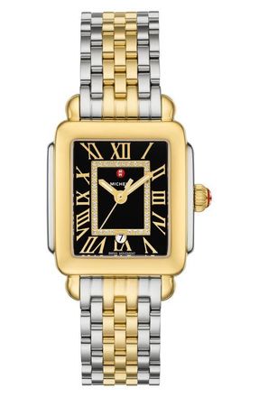 Michele Deco Madison Mid Diamond Bracelet Watch, 31mm in Black at Nordstrom