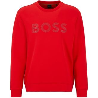 HUGO BOSS Mens Crew Neck Long Sleeve Regular Fit Sweatshirt in Bright Red - Size X-Large