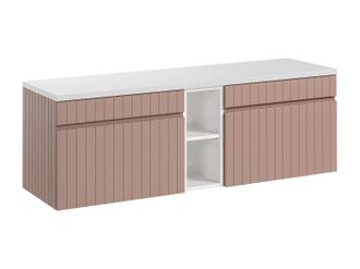 Vente-Unique Mueble de ba&ntilde;o suspendido estriado con huecos - Rosa - An. 140 cm - SATARA