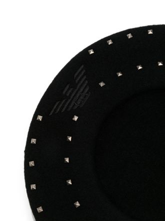 Emporio Armani Logo-Embroidered Wool Beret - Black