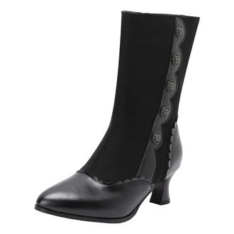 Generic Womens Designer Mid Calf Boots Pointed Toe High Strange Heel With Side Zipper Rivets And Mixed Color Pattern