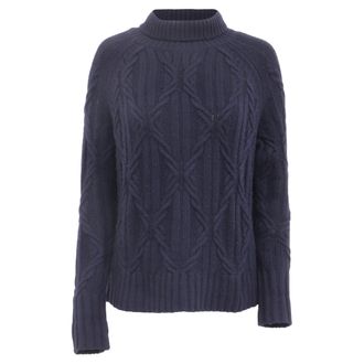 Nili Lotan Nili Lotan Cable-Knit Roll-Neck Sweater in Navy Blue Cashmere