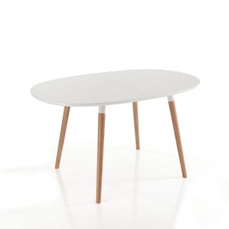 Oresteluchetta Oresteluchetta - Mesa Extensible Ovalada Efecto Madera Lacada En Blanco, Al 75 X An 90 X P 140 Cm