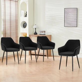 Ainpecca Dining Chairs 4pcs Velvet Kitchen Chairs Upholstered Seat with Backrest and Armrest Office chair, Black