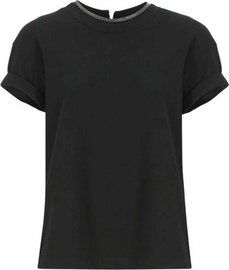 Brunello Cucinelli Tops, Dames, Zwart, S, Grijze Crew Neck T-shirt Elegante Stijl