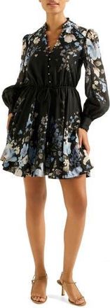 Ever New Vienna Lace Trim Belted Long Sleeve Shirtdress in Mila Floral at Nordstrom Rack, Size 10