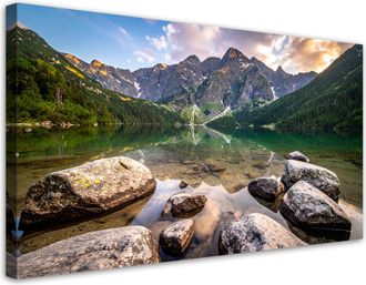 Feeby Cuadro Sobre Lienzo, Paisaje Lago Monta&ntilde;as Naturaleza, 120x60