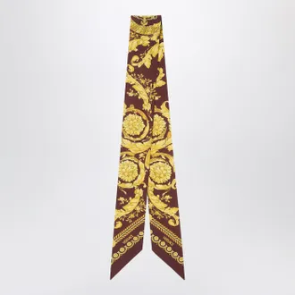 Versace Printed silk twill lavalli&egrave;re scarf in burgundy/gold