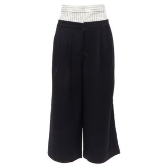 Tibi black white tiered pinstripe double layered waist wide leg pants US0 XS