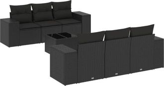 vidaXL Set De Comedor De Jard&iacute;n 7 Pzas Y Cojines Rat&aacute;n Sint&eacute;tico Negro Vidaxl