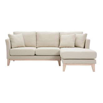 Miliboo Miliboo - Sof&aacute; De Esquina Derecho Desenfundable De 4 Plazas En Tela Beige Y Madera Clara Oslo