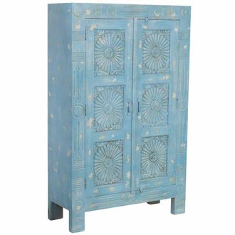 Wanderlust Deco Armario de madera artesanal azul 107x41x171h cm