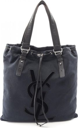 Saint Laurent Black Canvas Leather Fabric Handbag Tote Bag (Pre-Owned)